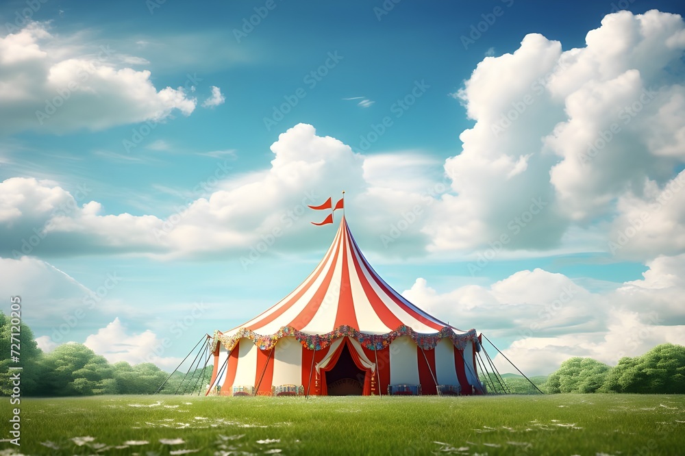 Circus tent on grass sunny day blue sky some clouds Circus tent on grass sunny day blue sky some clouds