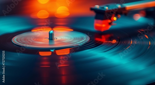 Turntable Needle on a Vinyl Record with Red Light