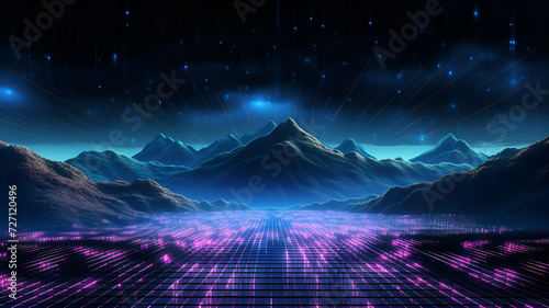 neon lights mountain landscape, Lofi background