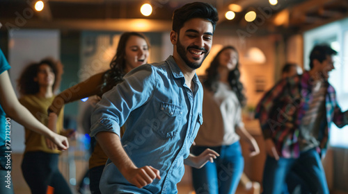 Group of friends enjoying a salsa dancing class, effortlessly moving to the rhythm and having a blast. photo