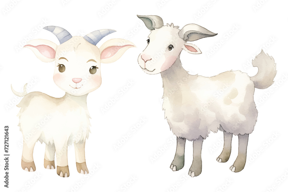 Obraz premium cute goat watercolor vector illustration