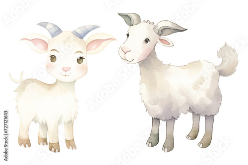 cute goat watercolor vector illustration