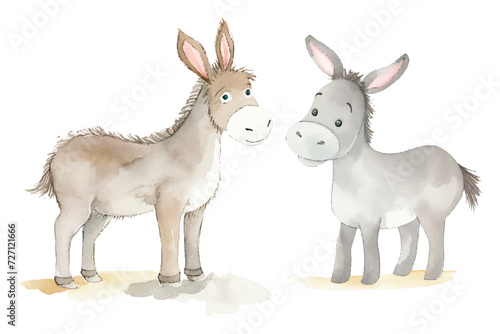 cute donkey watercolor vector illustration © Finkha