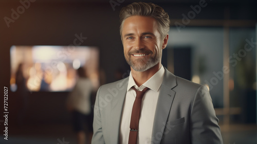 portrait of a businessman smiling, smiling person portrait, businessman in grey suit