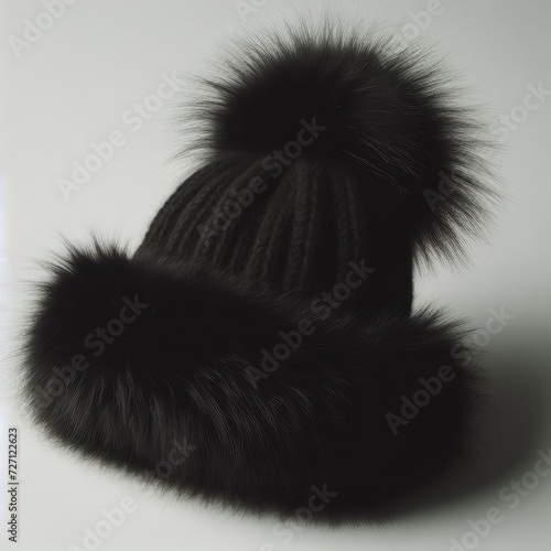 black fur cap on white