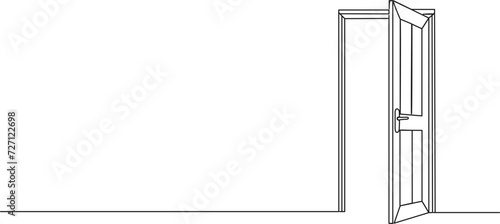 continuous single line drawing of open door, line art vector illustration