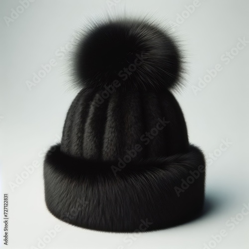 black fur cap on white