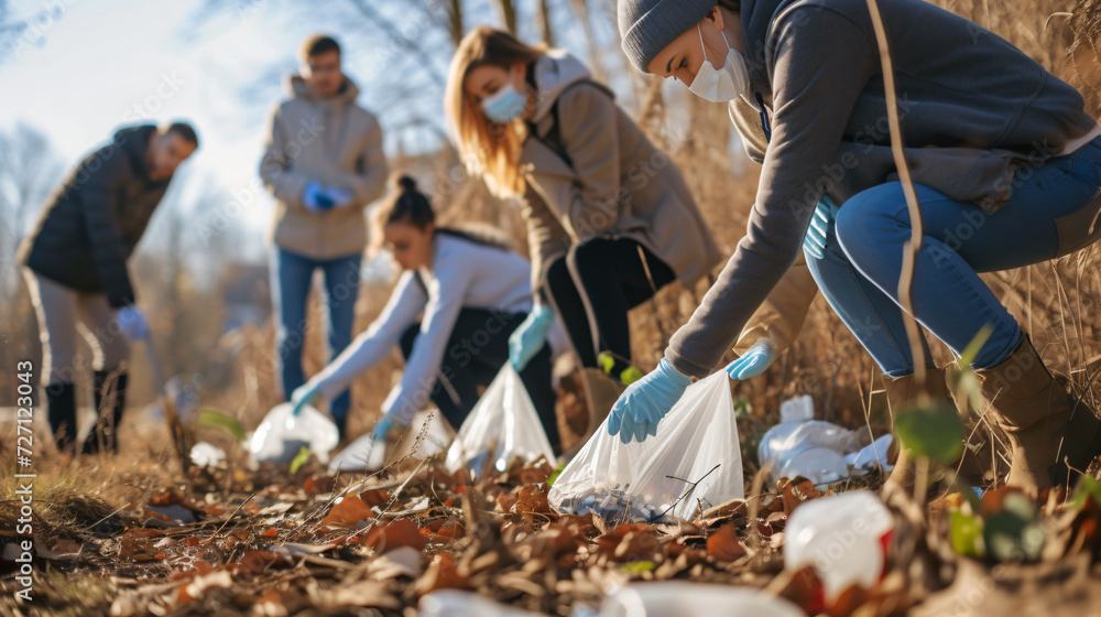 A diverse group of enthusiastic volunteers passionately participate in a community clean-up, joining forces to pick up litter and make their neighborhood shine. Together, they inspire positi