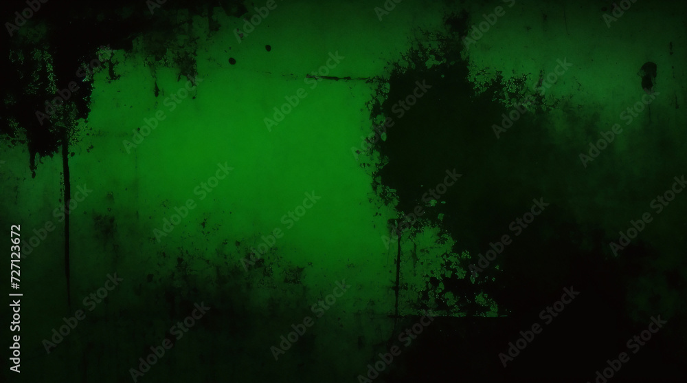 Elegant dark emerald green background with black shadow border and old vintage grunge texture design. Matte green texture or background with stains, waves and grain elements.