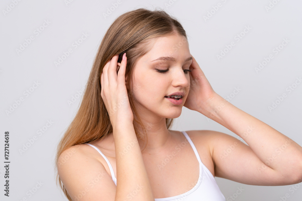 Teenager Russian girl isolated on white background . Close up portrait Teenager Russian girl isolated on white background . Close up portrait