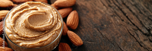 almond butter on wooden table 