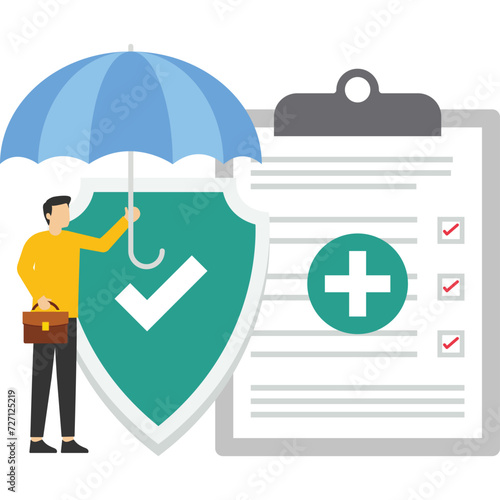 Health insurance. Shield protection for family flat vector illustration. Health and life insurance concept for banner, website design or landing web page

