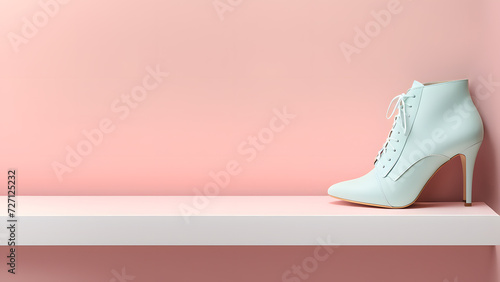 3D high heels on a pink pastel background with copy space. Modern minimalist background for fashion, e-commerce, store, banner, mother's day, woman's day, valentine. photo
