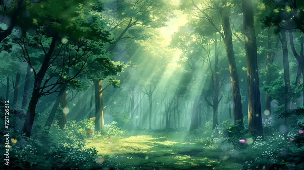 A mystical forest blanketed in morning mist and dappled sunlight. Seamless looping 4k time-lapse virtual video animation background A mystical forest blanketed in morning mist and dappled sunlight. Seamless looping 4k time-lapse virtual video animation background