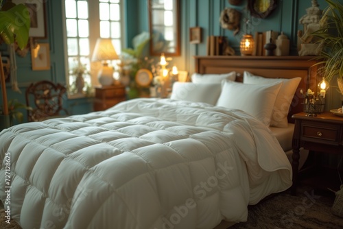 White duvet is lying on top of a bed