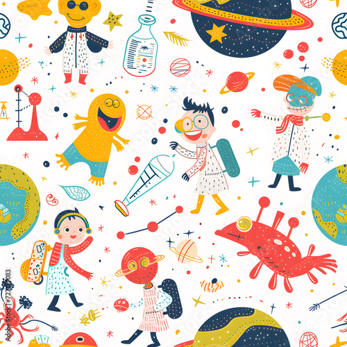 Wallpaper Mural Playful Seamless Pattern Illustration for Kids - Exploring Scientific Concepts with Colorful Creativity and Educational Fun Torontodigital.ca
