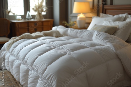 White duvet is lying on top of a bed