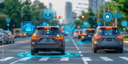 Revolutionizing Urban Travel: Autonomous Cars Navigate Through a Digitally Connected Smart City Landscape, Generative AI © Ben