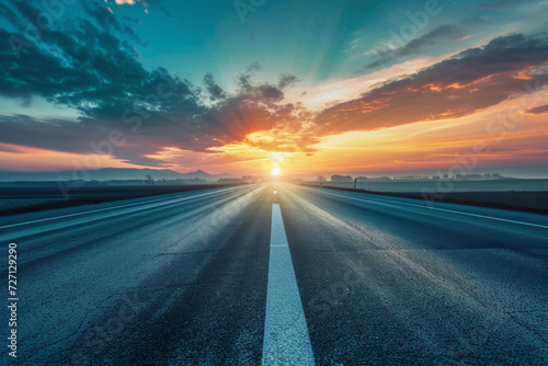 Road concept with sky at sunset skyline.