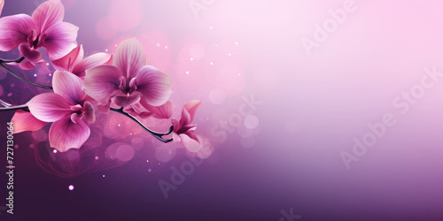 Beautiful wallpaper depicting a purple orchid, trend color of the season 2024 - Orchid Funk color. Banner. Copy sapce for text