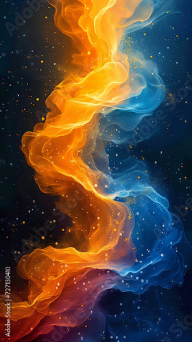 Abstract sound waves and notes, yellow and blue colors	