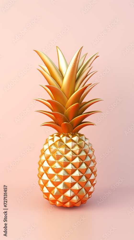 3D simple Pineapple in gold on studio Gradient Background