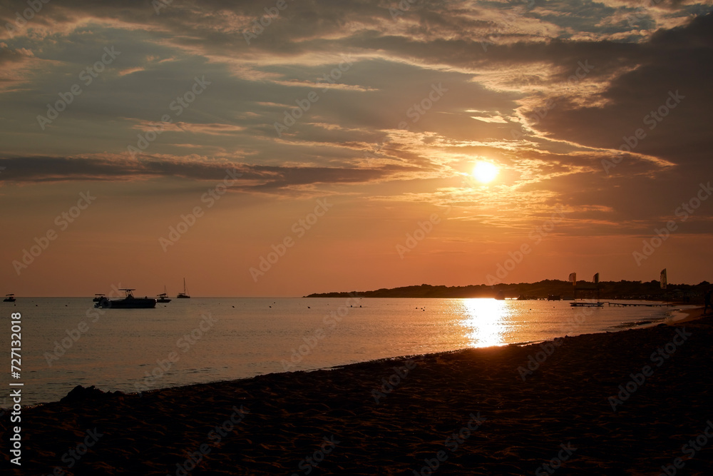 Bay on the west coast of Corfu at sunset time