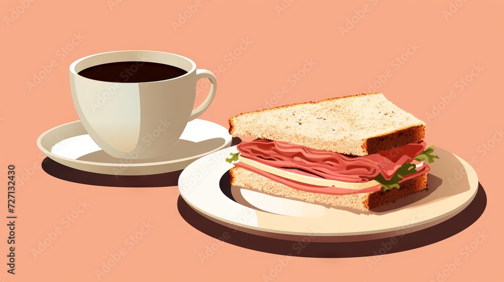 A Cup of Black Coffee with Ham Cheese Sandwich A Cup of Black Coffee with Ham Cheese Sandwich