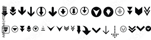 Down arrow vector icon set. scroll illustration sign collection.