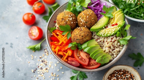 Falafel bowl with dukkah, avocado and quinoa photo