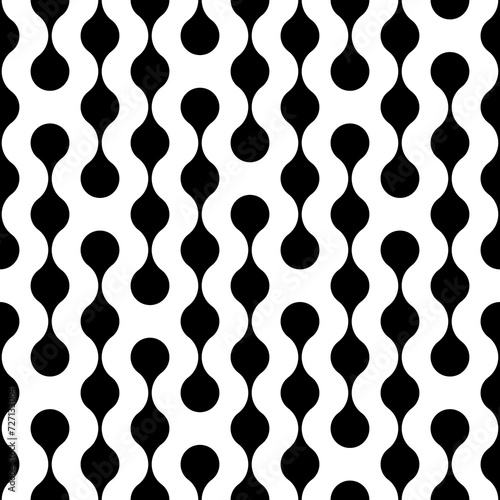 Morph seamless pattern. Repeating connect shape. Black connection element isolated on white background. Blob innovation balls link. Repeated metaball motif. Graphics oval form. Vector illustration