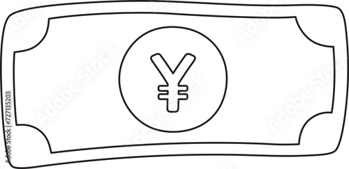 Yen Cash Icon Paper Money Currency Hand Drawn Outline