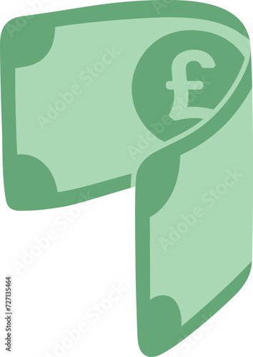 Fold Paper Money Icon Pound Currency Hand Drawn Flat Vector Isolated