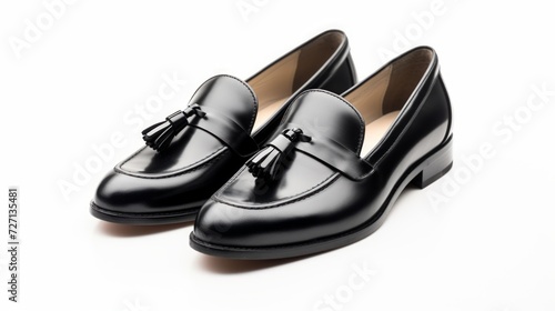 Women's classic black loafers with tassels Generative AI