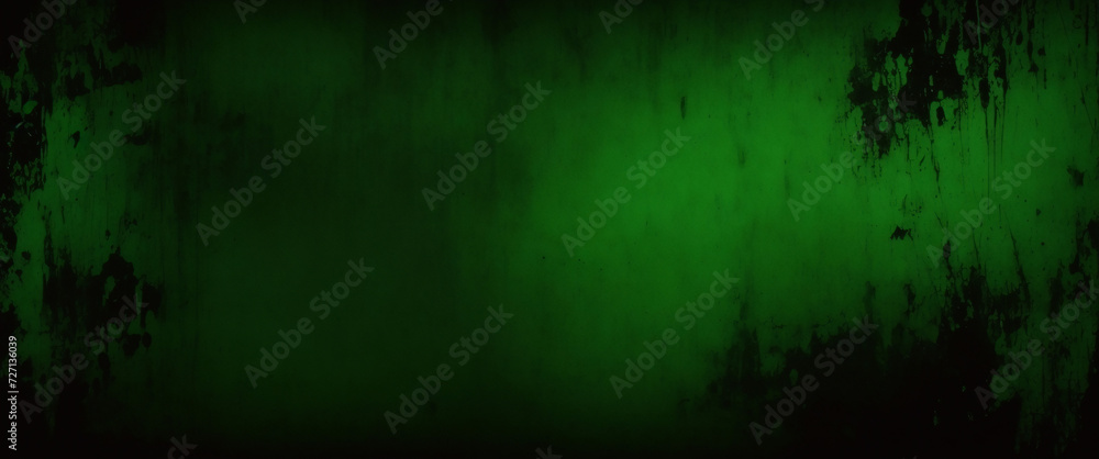 Fototapeta premium Elegant dark emerald green background with black shadow border and old vintage grunge texture design. Matte green texture or background with stains, waves and grain elements.