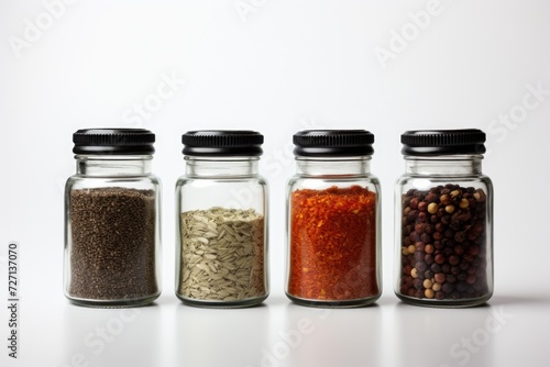 Cereals are arranged in jars