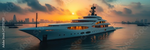 A luxurious yacht purchased with cryptocurrency, symbolizing new wealth in the digital age