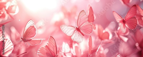 butterfly background. Background of beautiful pink butterflies in a pink shade. butterfly banner photo