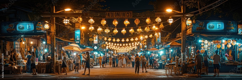 A bustling night market alive with trade, showcasing the vibrancy of local economies
