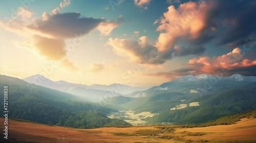realistic photo Extraordinary beautiful mountain nature in beautiful hills  colorful forest sky. generative ai