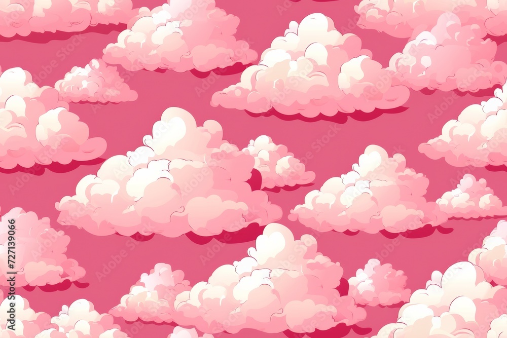 Cute colorful cloud smiling face seamless pattern