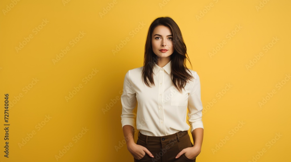 Young brunette woman standing over isolated background Young brunette woman standing over isolated background