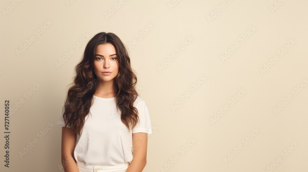 Young brunette woman standing over isolated background Young brunette woman standing over isolated background