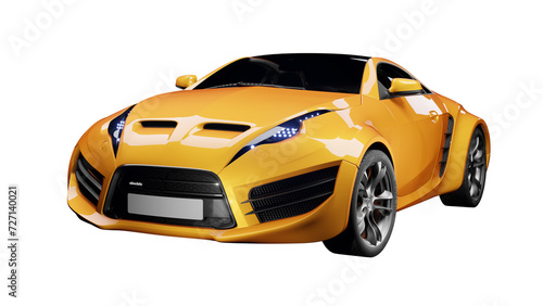 3D render of an orange sports car with a transparent background. Unbranded conceptual design. © -Misha