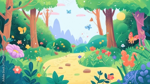 a beautiful nature landscape, animated storytelling for children, child-friendly design photo