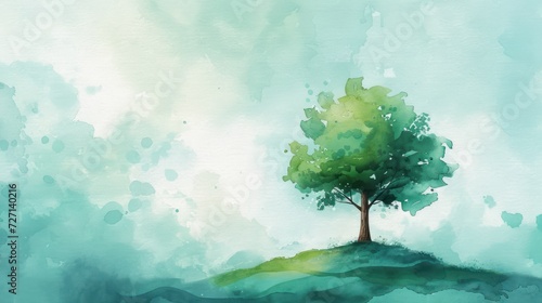 watercolor canvas illustration of a sky and a big green tree  wallpapers  digital art