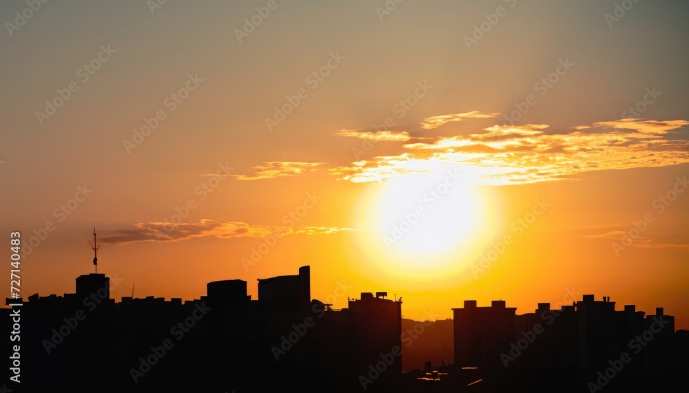 silhouette Sunset Dark city and yellow sunset