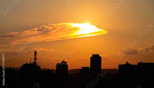 silhouette Sunset Dark city and yellow sunset