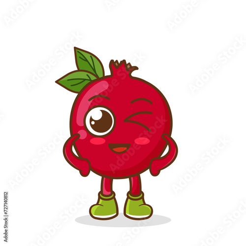 wink pomegranate cute fruit character mascot vector design