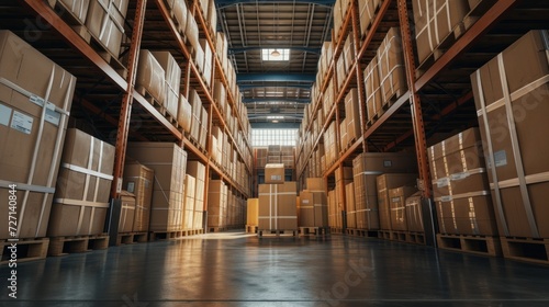 Wallpaper Mural Distribution warehouse, cardboard boxes stand tall on neatly stacked pallets.  Torontodigital.ca